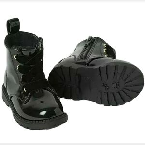 NEW 5 Pairs H&M Child Lace-Up Boots. Black Patent Leather w/Fur 6.5US/23EU 4m-4Y